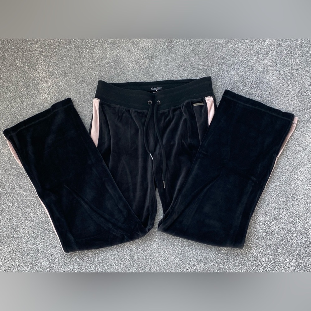 Calvin Klein Black Velour/Blush Stripe Exercise Pants